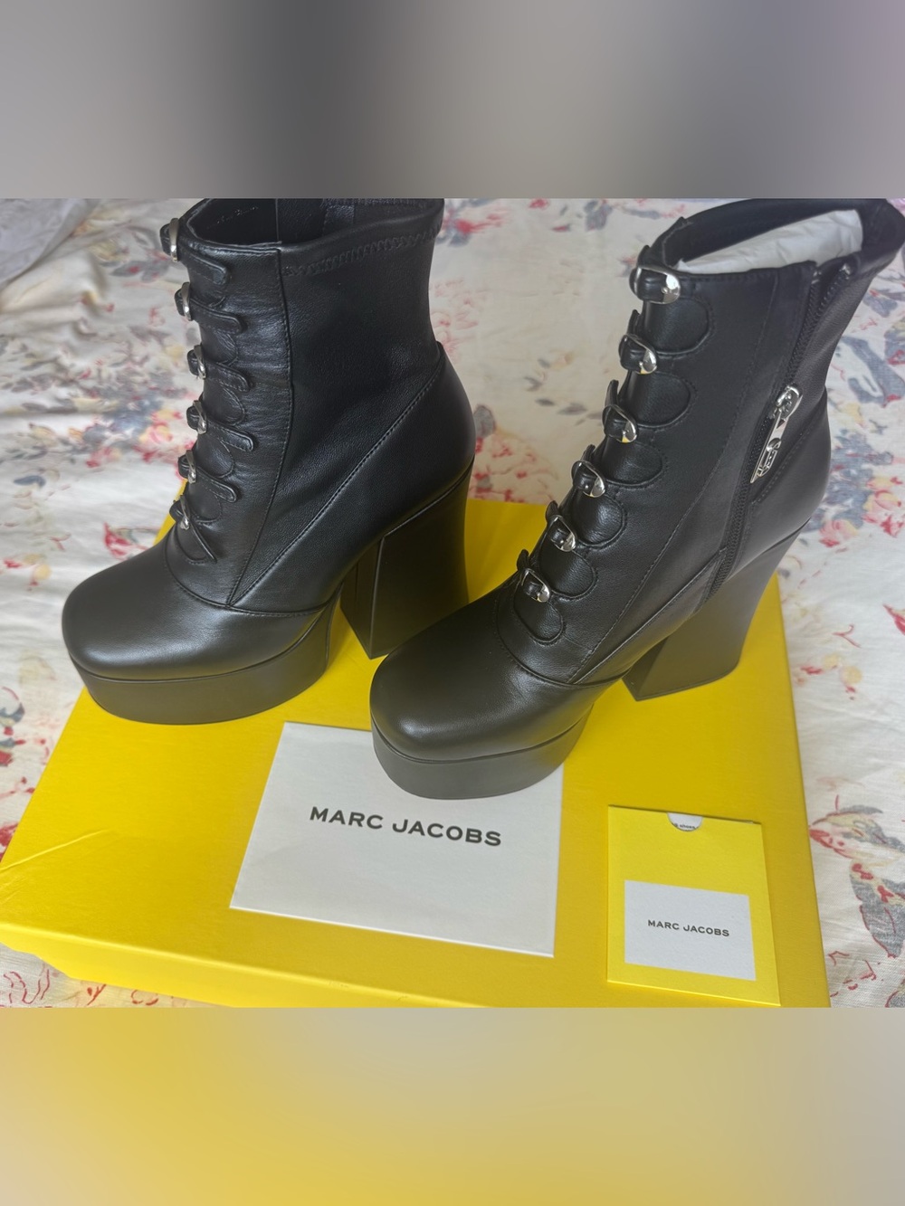 Marc Jacobs Black Leather Platform Lace-Up Booties